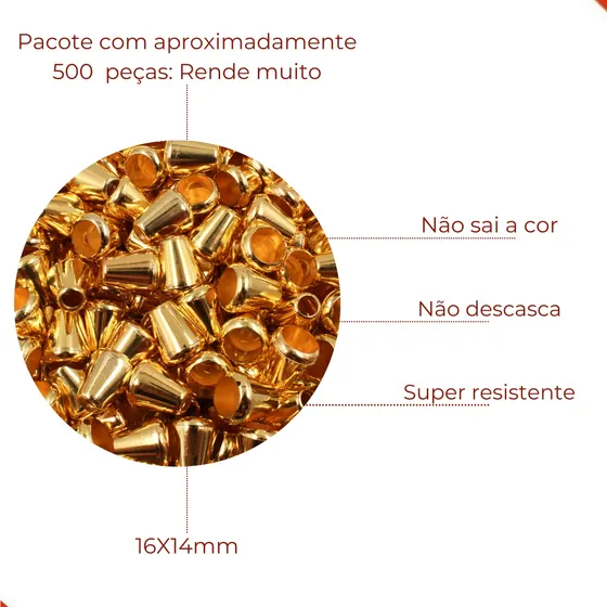 Ponteira Cone 16X14Mm Em Abs Com 500 Pecas - Dourado