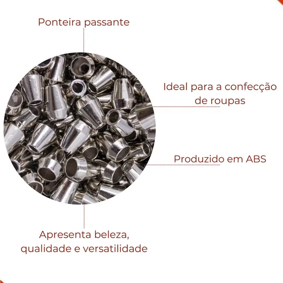 Ponteira Cone Trabalhada Em Abs 13Mm Com 500 Pecas - Niquel