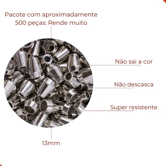 Ponteira Cone Trabalhada Em Abs 13Mm Com 500 Pecas - Niquel