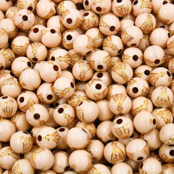 Bola Nossa Senhora Aparecida 08Mm Em Acrilico Com 500G - Bege + Dourado