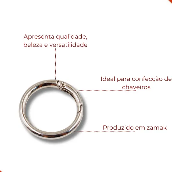 Argola Mosquetao 32Mm Em Zamac Com 25 Pecas - Niquel