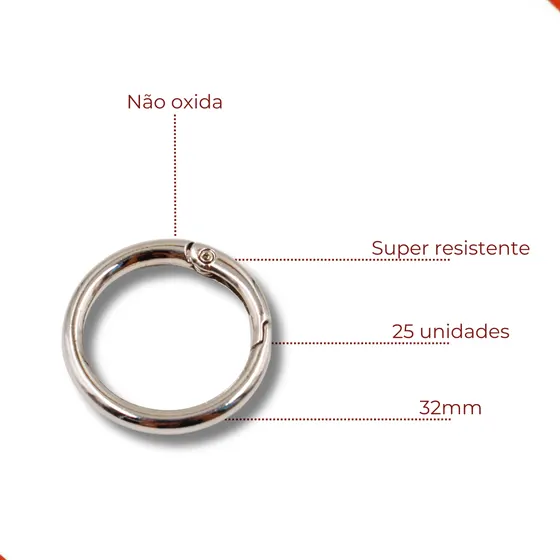 Argola Mosquetao 32Mm Em Zamac Com 25 Pecas - Niquel