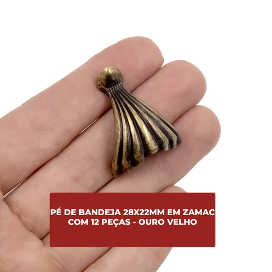 Pe De Bandeja 28X22Mm Em Zamac Com 12 Pecas - Ouro Velho