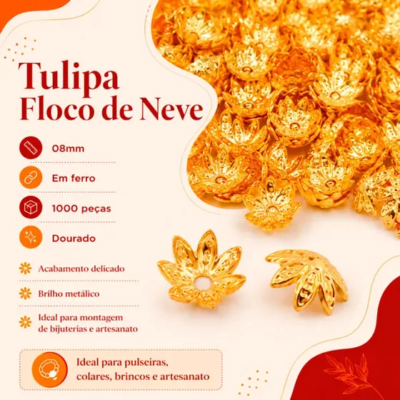 Tulipa Floco De Neve 08Mm Em Ferro Com 1000 Pecas - Dourado