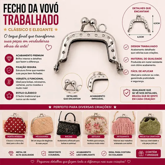 Fecho Da Vovo Trabalhado 4,5Cm Em Ferro - Niquel