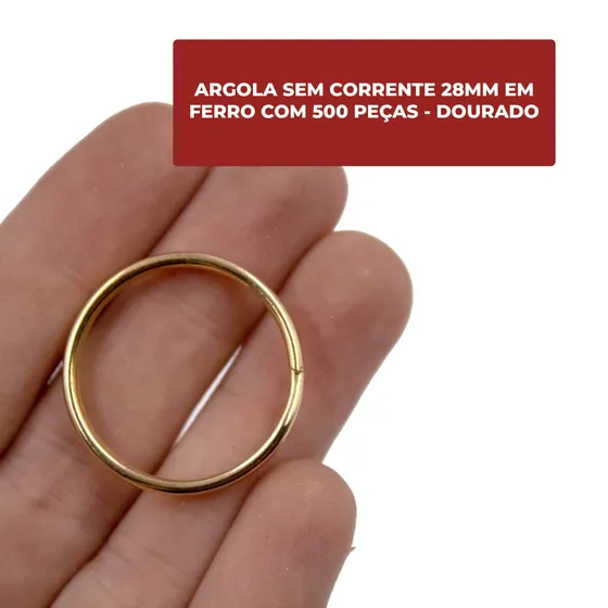 Argola Sem Corrente 28Mm Em Ferro Com 500 Pecas - Dourado