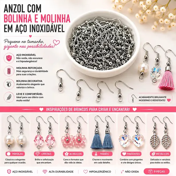 Anzol Com Bolinha E Molinha Em Aco Inoxidavel Com 1000 Pecas - Niquel