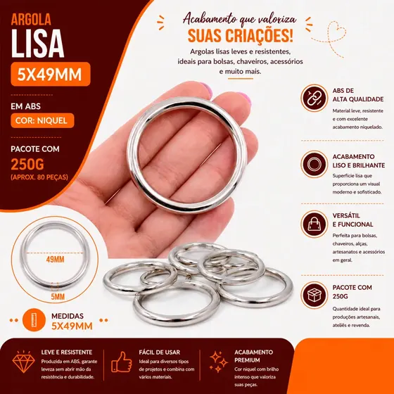 Argola Lisa 5X49Mm Em Abs Com 250G - Niquel