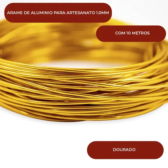 Arame De Aluminio Para Artesanato 1.0Mm Com 10 Metros - Dourado