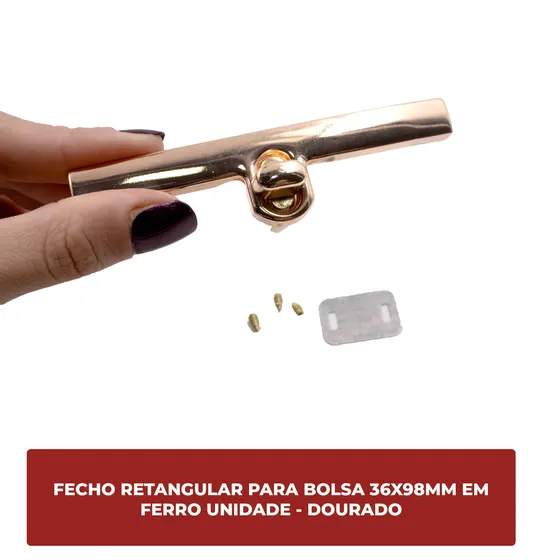 Fecho Retangular Para Bolsa 36X98Mm Em Ferro Unidade - Dourado