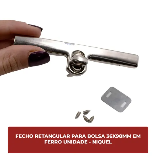 Fecho Retangular Para Bolsa 36X98Mm Em Ferro Unidade - Niquel