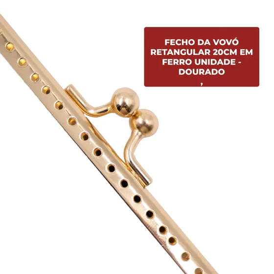 Fecho Da Vovo Retangular 20Cm Em Ferro Unidade - Dourado
