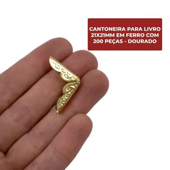 Cantoneira Para Livro 21X21Mm Em Ferro Com 200 Pecas - Dourado