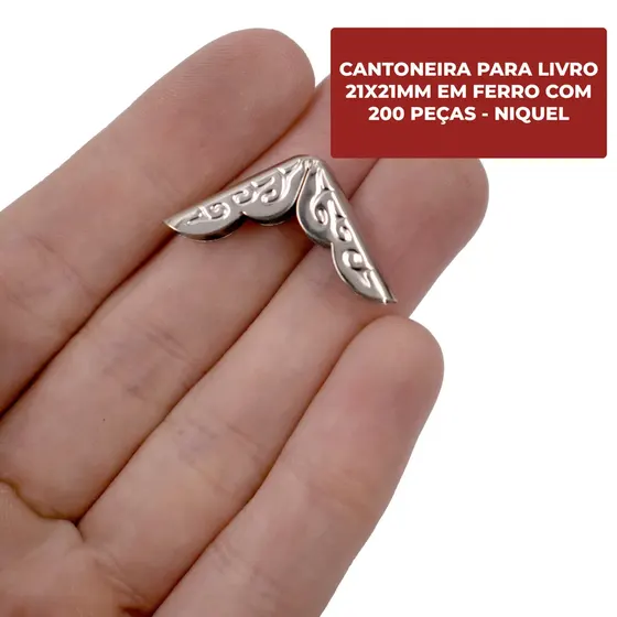 Cantoneira Para Livro 21X21Mm Em Ferro Com 200 Pecas - Niquel