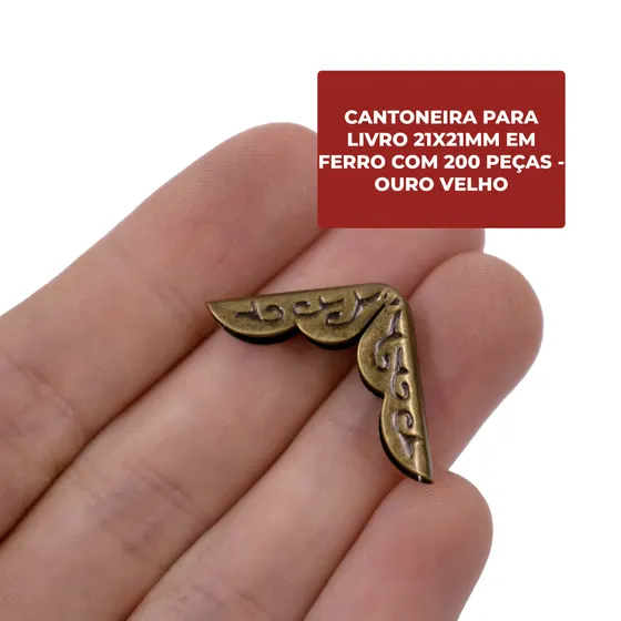 Cantoneira Para Livro 21X21Mm Em Ferro Com 200 Pecas - Ouro Velho