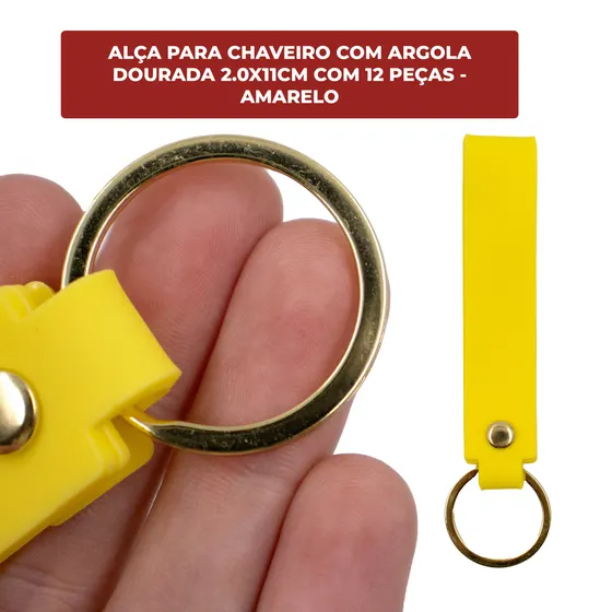 Alca Para Chaveiro Com Argola Dourada 2.0X11Cm Com 12 Pecas - Amarelo