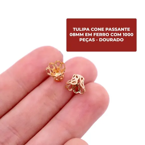 Tulipa Cone Passante 08Mm Em Ferro Com 1000 Pecas - Dourado