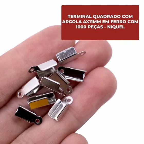 Terminal Quadrado Com Argola 4X11Mm Em Ferro Com 1000 Pecas - Niquel