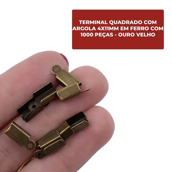 Terminal Quadrado Com Argola 4X11Mm Em Ferro Com 1000 Pecas - Ouro Velho