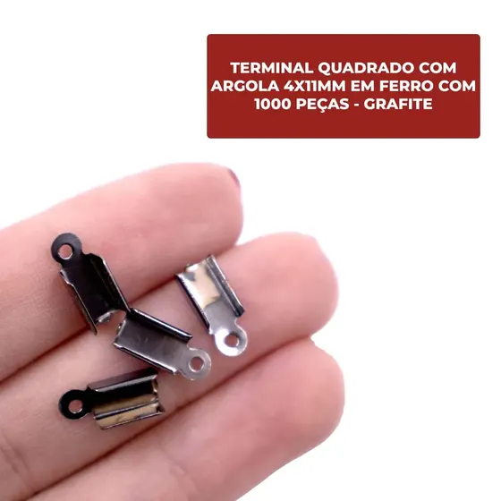 Terminal Quadrado Com Argola 4X11Mm Em Ferro Com 1000 Pecas - Grafite