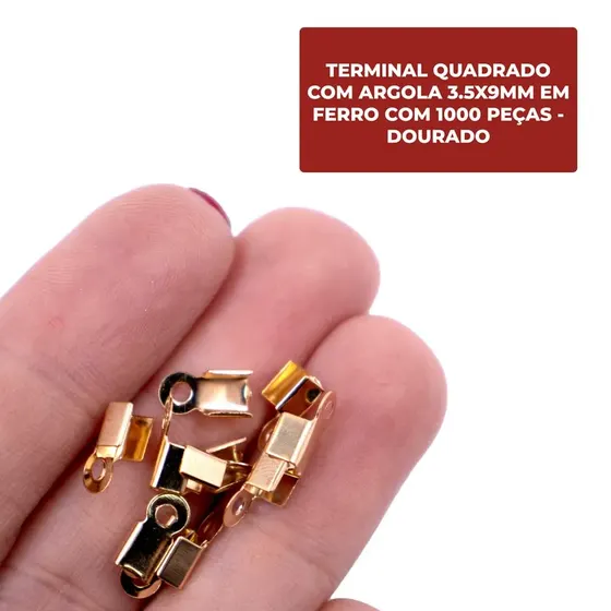 Terminal Quadrado Com Argola 3.5X9Mm Em Ferro Com 1000 Pecas - Dourado