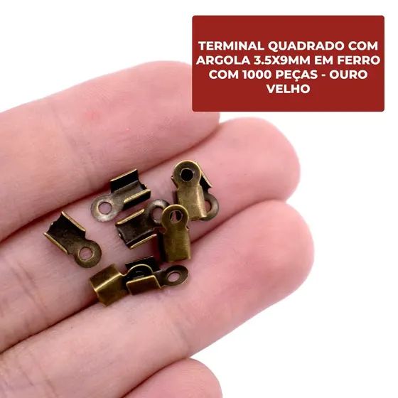 Terminal Quadrado Com Argola 3.5X9Mm Em Ferro Com 1000 Pecas - Ouro Velho