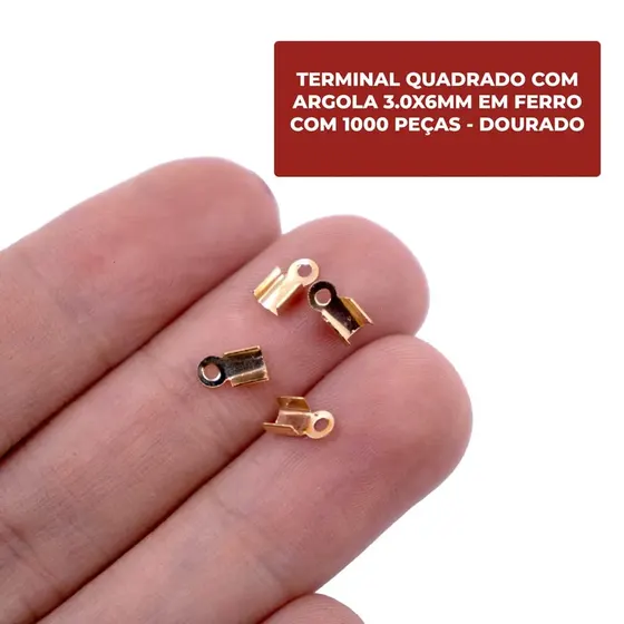 Terminal Quadrado Com Argola 3.0X6Mm Em Ferro Com 1000 Pecas - Dourado
