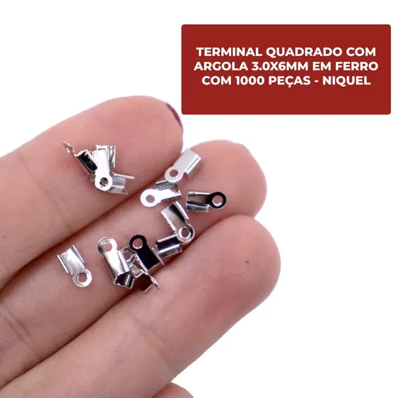 Terminal Quadrado Com Argola 3.0X6Mm Em Ferro Com 1000 Pecas - Niquel