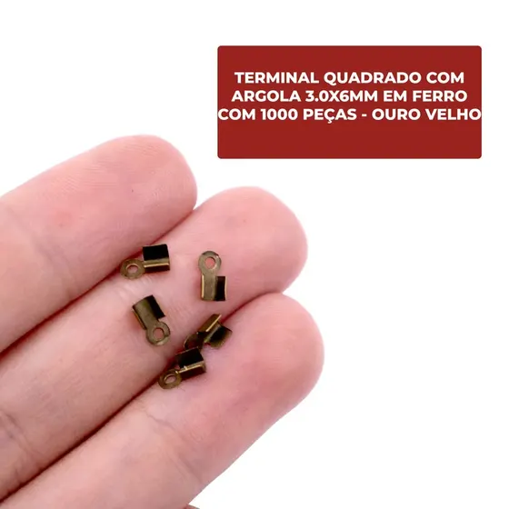 Terminal Quadrado Com Argola 3.0X6Mm Em Ferro Com 1000 Pecas - Ouro Velho