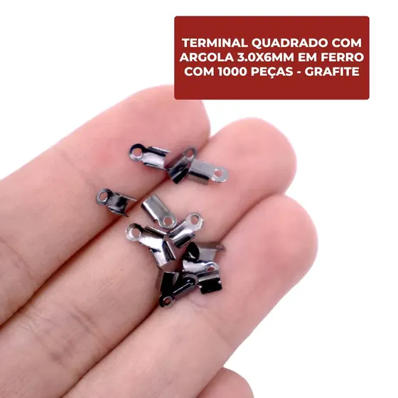 Terminal Quadrado Com Argola 3.0X6Mm Em Ferro Com 1000 Pecas - Grafite