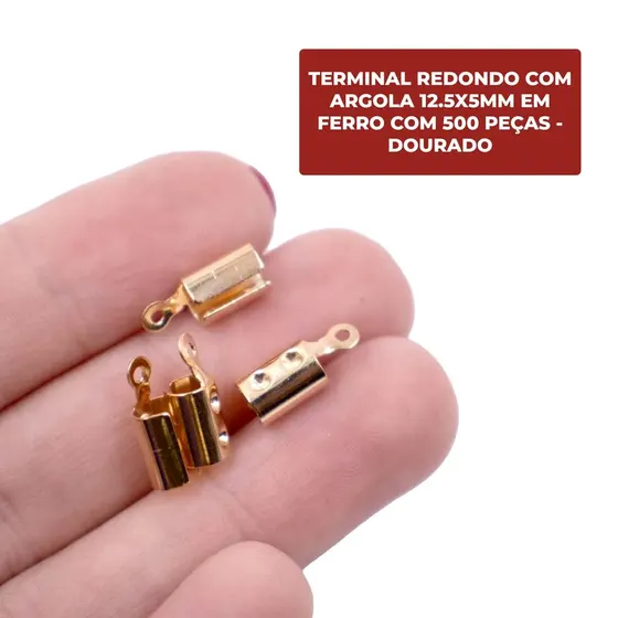 Terminal Redondo Com Argola 12.5X5Mm Em Ferro Com 500 Pecas - Dourado