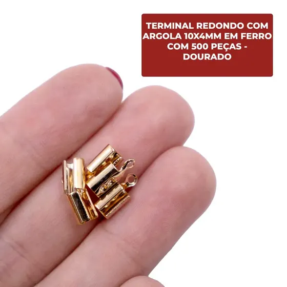 Terminal Redondo Com Argola 10X4Mm Em Ferro Com 500 Pecas - Dourado