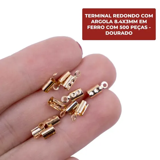 Terminal Redondo Com Argola 8.4X3Mm Em Ferro Com 500 Pecas - Dourado