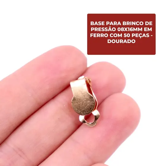 Base Para Brinco De Pressao 08X16Mm Em Ferro Com 50 Pecas - Dourado
