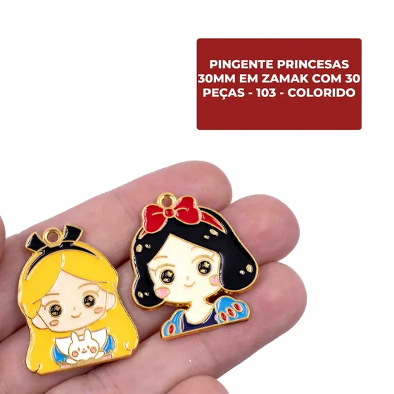 Pingente Princesas 30Mm Em Zamak Com 30 Pecas