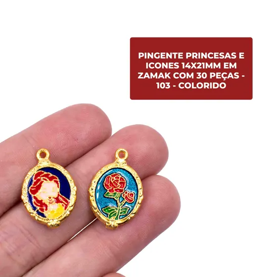 Pingente Princesas E Icones 14X21Mm Em Zamak Com 30 Pecas