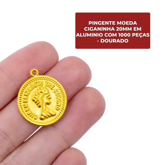 Pingente Moeda Ciganinha 20Mm Em Aluminio Com 1000 Pecas - Dourado
