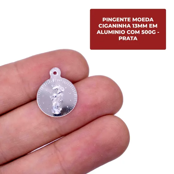 Pingente Moeda Ciganinha 13Mm Em Aluminio Com 500G - Prata