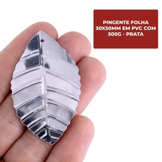 Pingente Folha 30X50Mm Em Pvc Com 500G - Prata