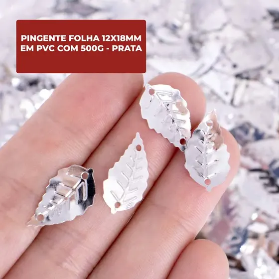 Pingente Folha 12X18Mm Em Pvc Com 500G - Prata