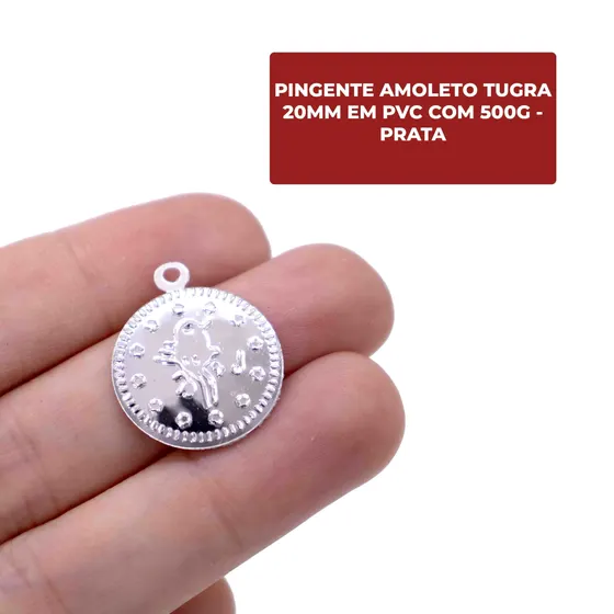 Pingente Amoleto Tugra 20Mm Em Pvc Com 500G - Prata