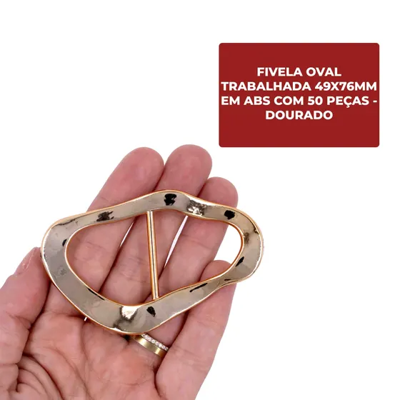 Fivela Oval Trabalhada 49X76Mm Em Abs Com 50 Pecas - Dourado