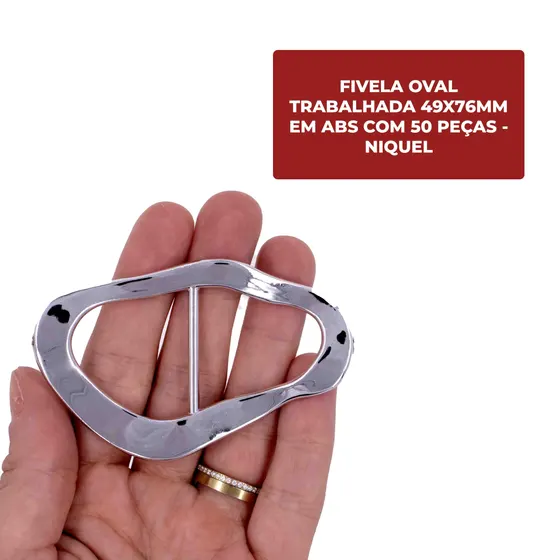 Fivela Oval Trabalhada 49X76Mm Em Abs Com 50 Pecas - Niquel
