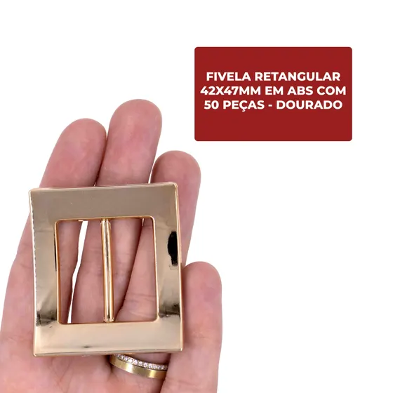 Fivela Retangular 42X47Mm Em Abs Com 50 Pecas - Dourado