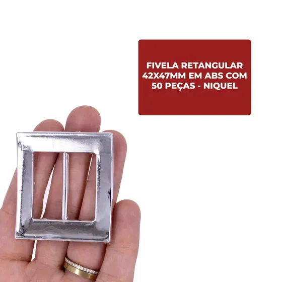 Fivela Retangular 42X47Mm Em Abs Com 50 Pecas - Niquel