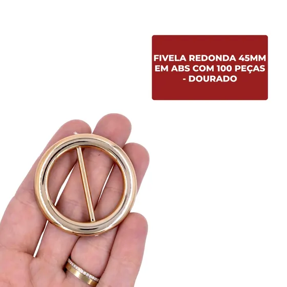 Fivela Redonda 45Mm Em Abs Com 100 Pecas - Dourado