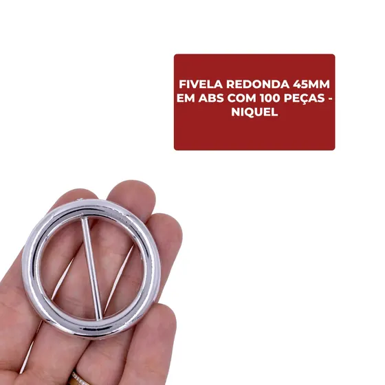 Fivela Redonda 45Mm Em Abs Com 100 Pecas - Niquel