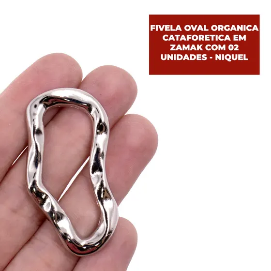Fivela Oval Organica Cataforetica Em Zamak Com 02 Unidades - Niquel