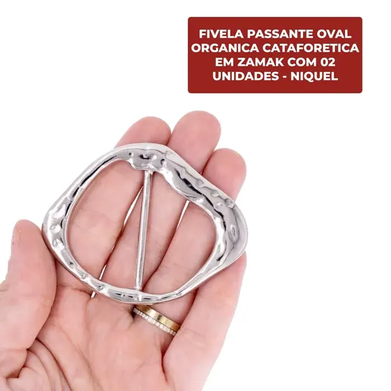 Fivela Passante Oval Organica Cataforetica Em Zamak Com 02 Unidades - Niquel