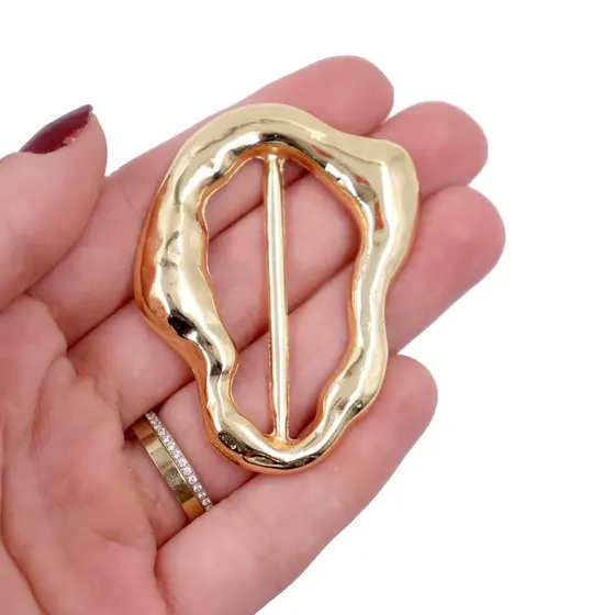 Fivela Passante Oval Organica Cataforetica Em Zamak Com 02 Unidades - Dourado